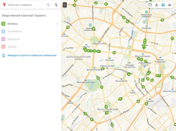 Яндекс.Карты начали показывать движение общественного транспорта в Ташкенте в режиме онлайн