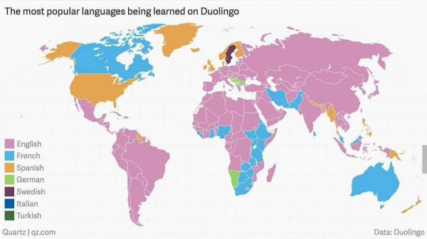 Самый популярный язык для изучения в Duolingo (приложения для изучения языка) в мире