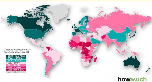 СРЕДНЕЕ богатство на взрослого в каждой стране мира – 2019