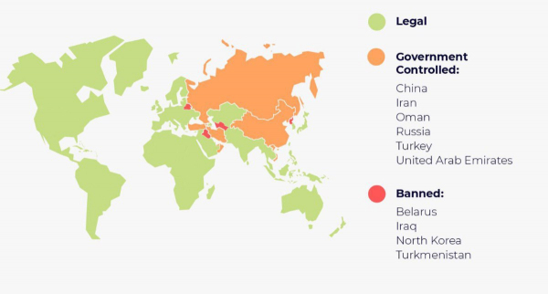 Страны, в которых VPN запрещен или частично ограничен