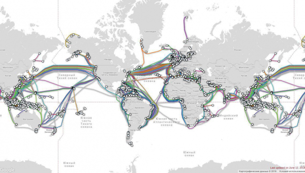Интерактивная карта подводных коммуникационных кабелей, по которым передаётся 99% мирового интернет трафика 
