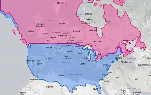 Реальные размеры Северной Америки на карте Европы