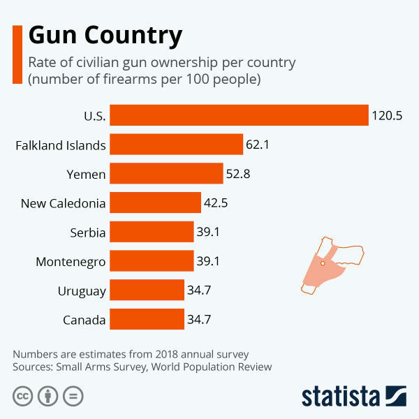 Количество единиц оружия на 100 человек населения в странах мира