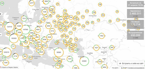 Актуальная мировая сводка по распространению вируса на данный час