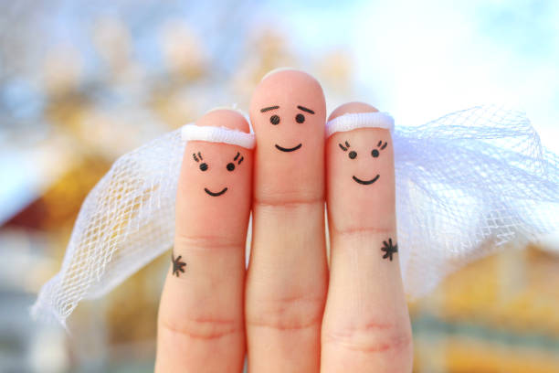 Fingers art of happy people. Plural marriage.