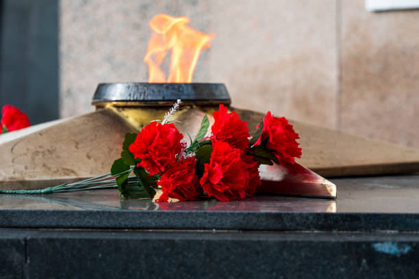 Eternal flame in memory of those killed in the war, carnation, horizontal
