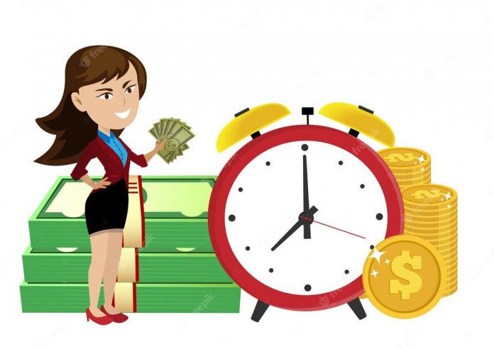 business-women-manage-time-and-money-time-is-money-or-time-has-to-be-paid-financial-planning-vector-picture_610956-722